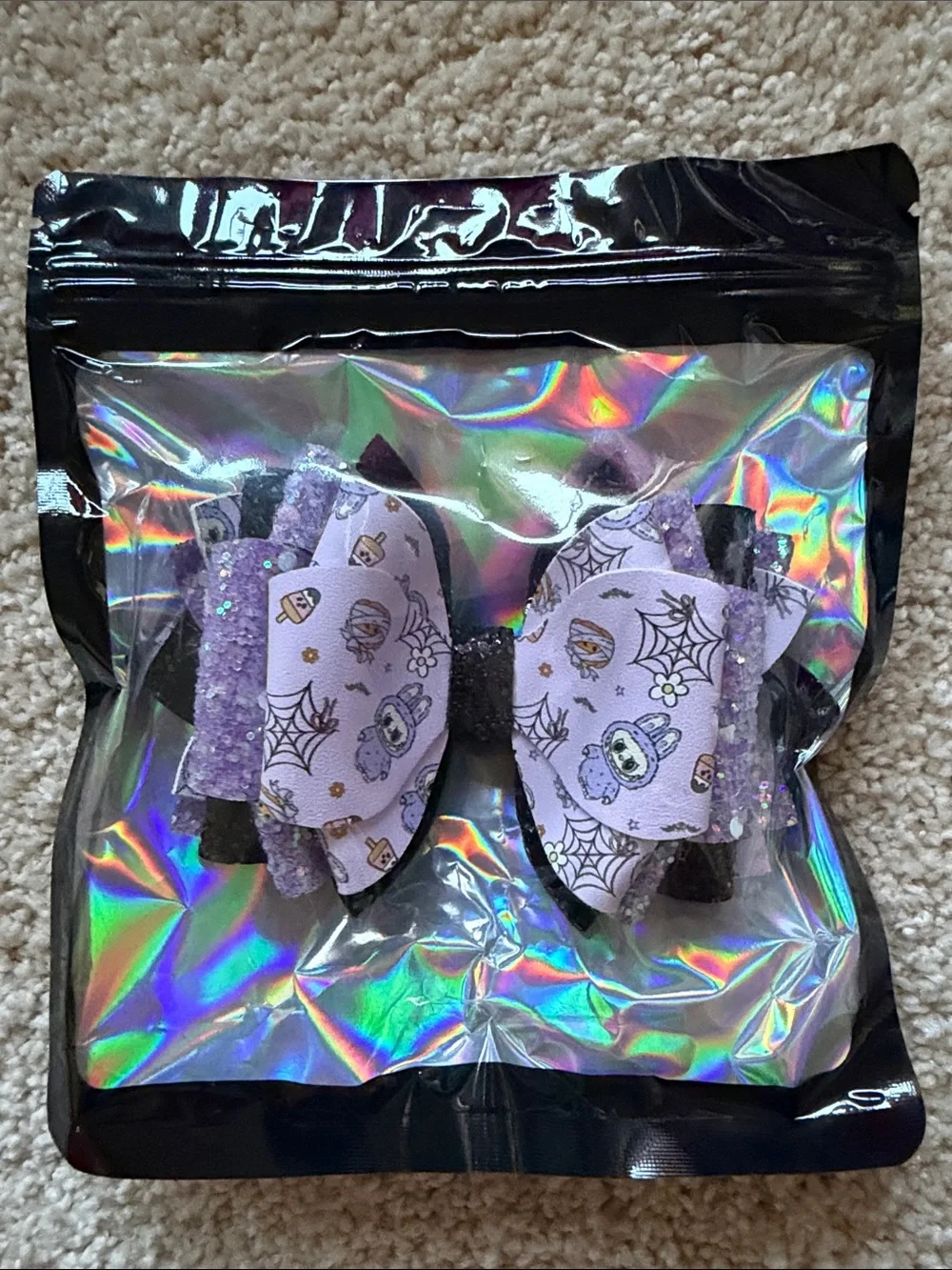 Labubu Lavender Halloween Bow Stanley Straw Accessory with Glitter Accents
